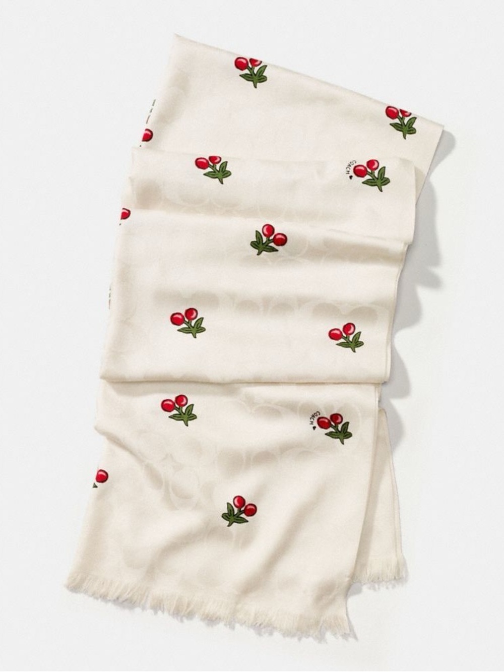 COACH Signature Cherries Wrap in Chalk Wool Silk Blend